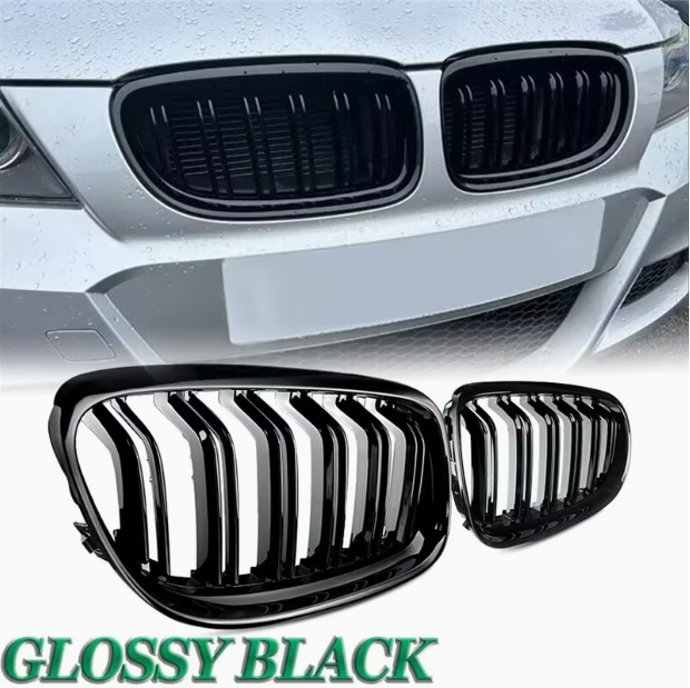 E90/E91 Front Grille – Matte Black Double Line (Facelift LCI 2009-2012)