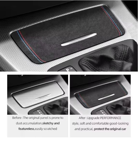E90 Center Console Storage Cover Trim – Carbon Fiber / Alcantara (E9X 2005–2012, Pre-LCI & LCI)