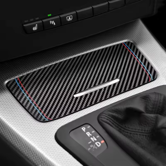 E90 Center Console Storage Cover Trim – Carbon Fiber / Alcantara (E9X 2005–2012, Pre-LCI & LCI)