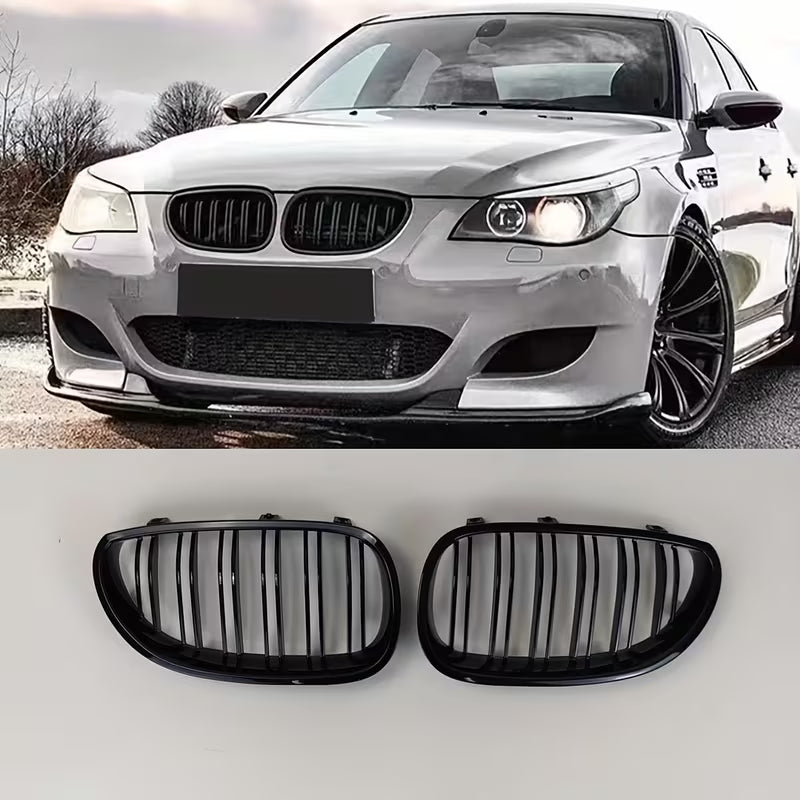 E60 Gloss Black Front Kidney Grilles – Sport Style Pair (E6X 2003–2010, Pre-LCI & LCI)