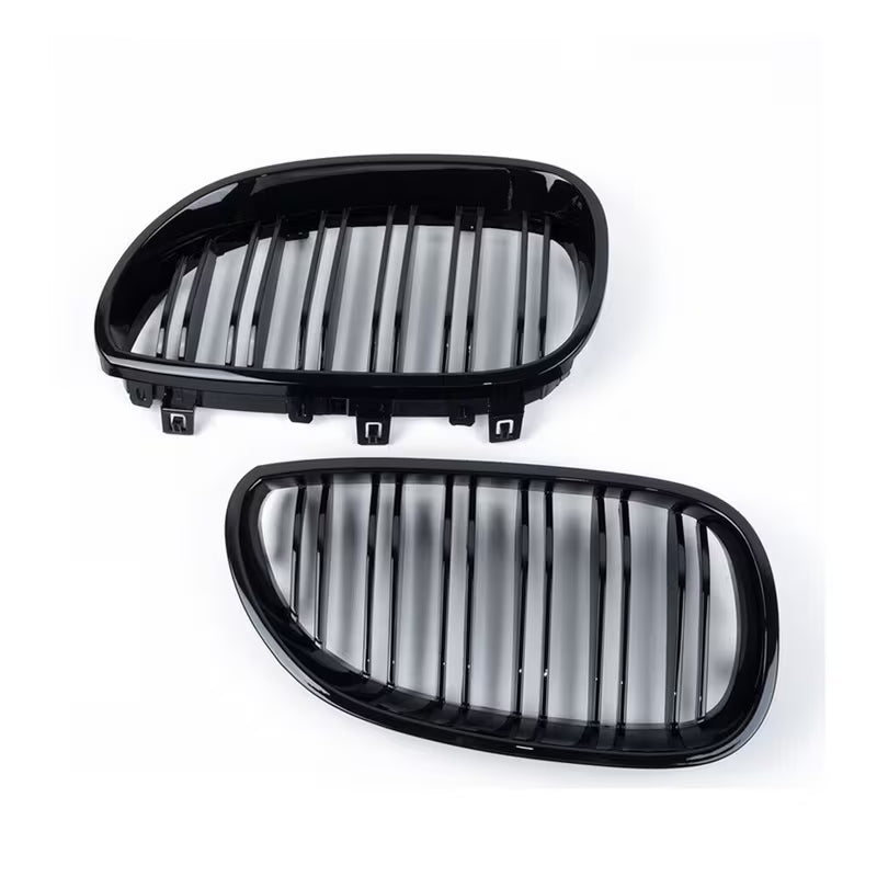 E60 Gloss Black Front Kidney Grilles – Sport Style Pair (E6X 2003–2010, Pre-LCI & LCI)