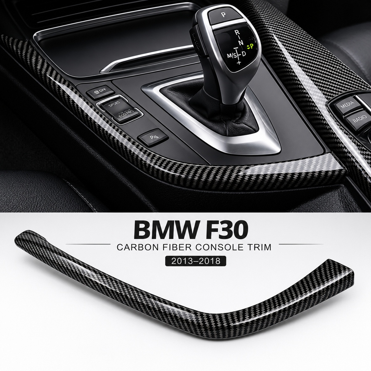 BMW F30 Center Console Side Trim Cover (2013–2018) – Carbon Look