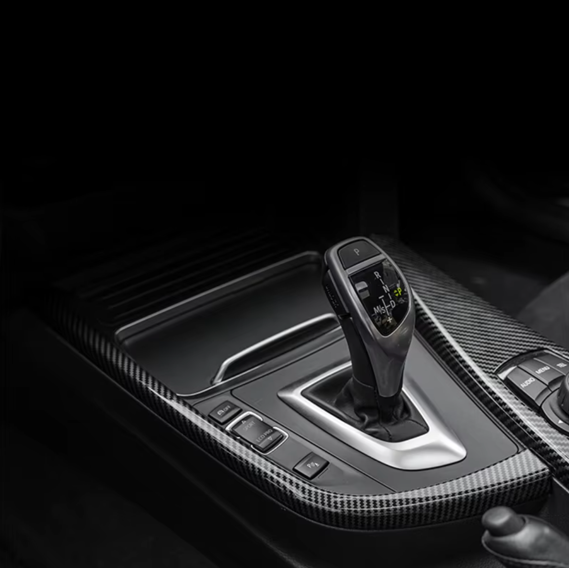 BMW F30 Center Console Side Trim Cover (2013–2018) – Carbon Look