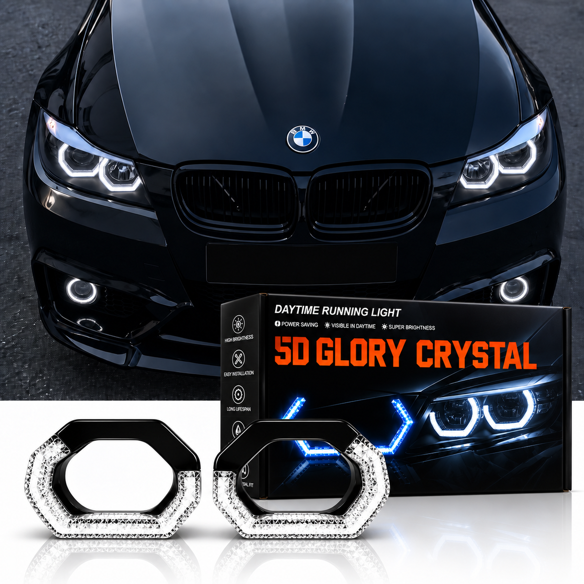 BMW E90  RGB LED Angel Eyes Shrouds – App Control & Dynamic Turn Signal (2005-2011)