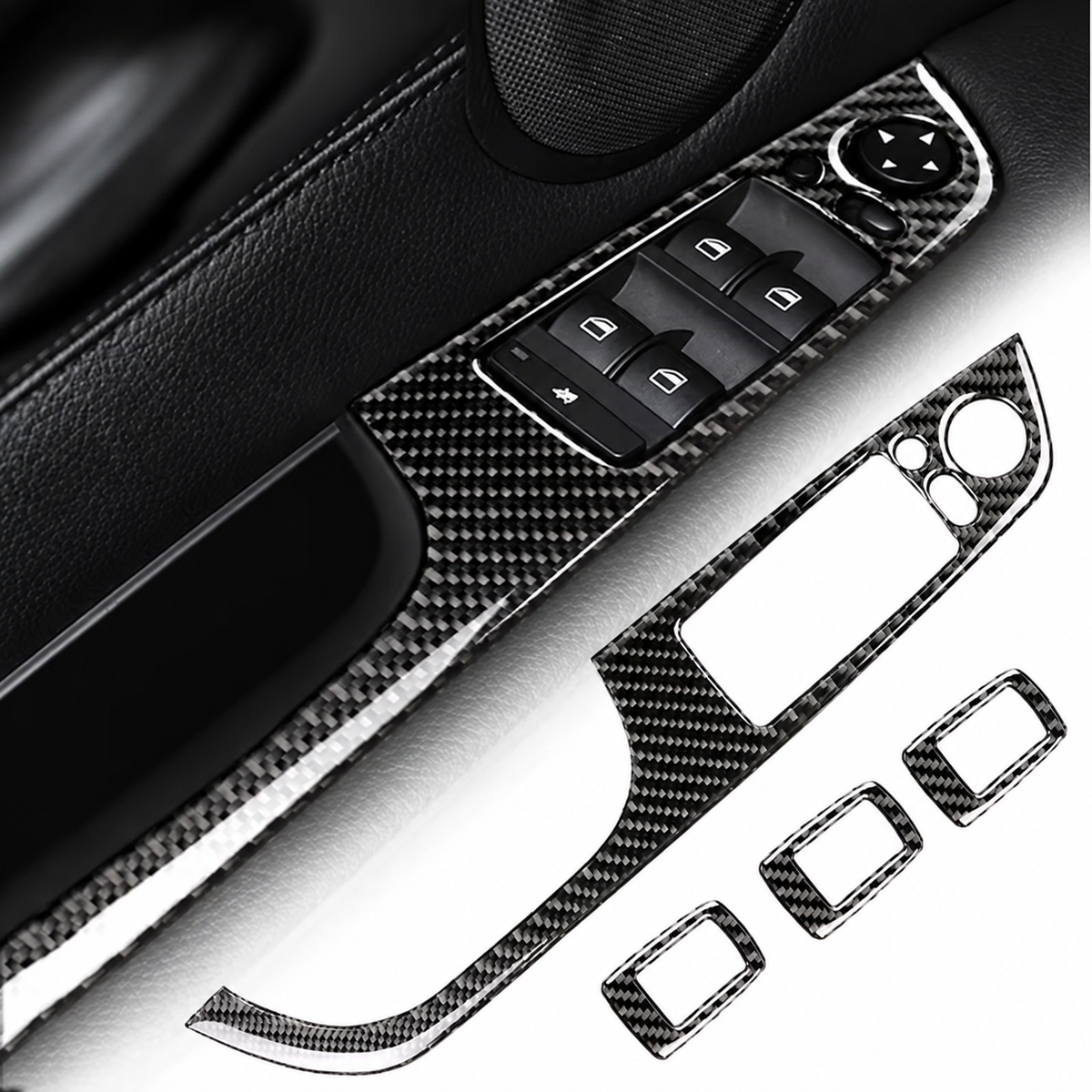 E90 Carbon Fiber Window Switch Panel Trim – Driver Side Interior Cover (2005–2012)