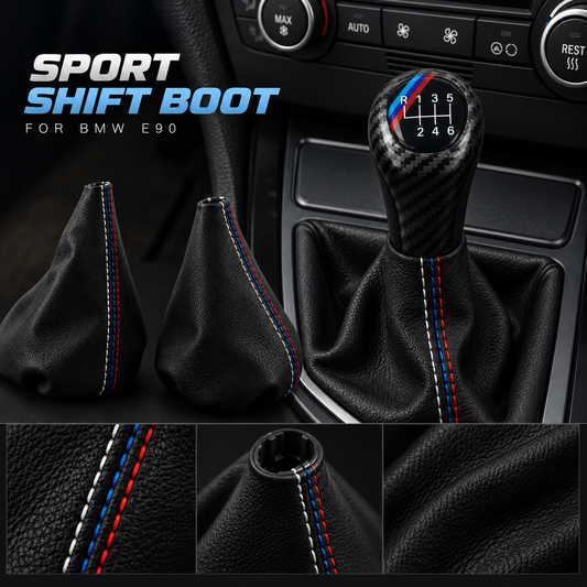BMW E90 Leather Shift Boot | M-Style Tri-Color Stitching