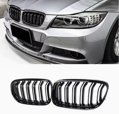 E90/E91 Front Grille – Matte Black Double Line (Facelift LCI 2009-2012)