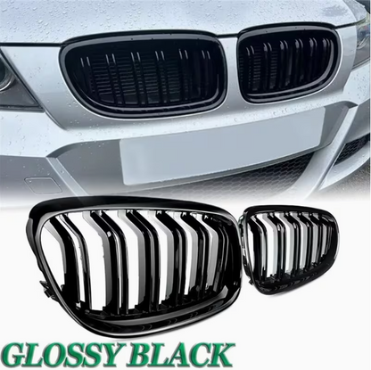 E90/E91 Front Grille – Matte Black Double Line (Facelift LCI 2009-2012)