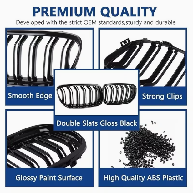 E90/E91 Front Grille – Matte Black Double Line (Facelift LCI 2009-2012)
