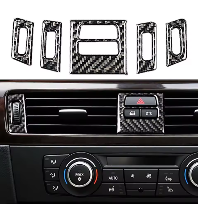 E90 Carbon Fiber Center AC Vent Trim Set 5PCS (2005–2012)