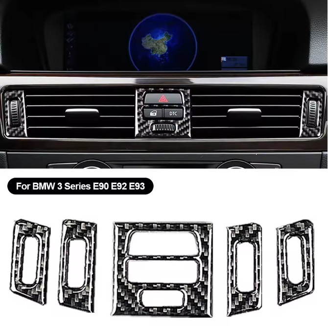E90 Carbon Fiber Center AC Vent Trim Set 5PCS (2005–2012)