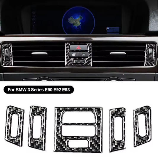 E90 Carbon Fiber Center AC Vent Trim Set 5PCS (E9X 2005–2012, Pre-LCI & LCI)