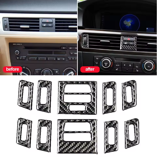 E90 Carbon Fiber Center AC Vent Trim Set 5PCS (2005–2012)