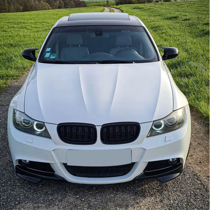 E90 LCI M Sport Front Bumper Splitters – Gloss Black / Carbon Look (E90 & E91 2009–2012  LCI)