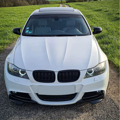E90 LCI M Sport Front Bumper Splitters – Gloss Black / Carbon Look (E90 & E91 2009–2012  LCI)