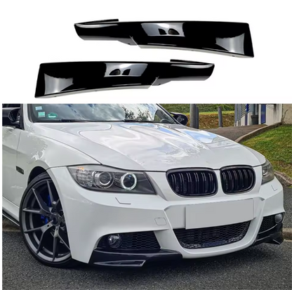 E90 LCI M Sport Front Bumper Splitters – Gloss Black / Carbon Look (E90 & E91 2009–2012  LCI)