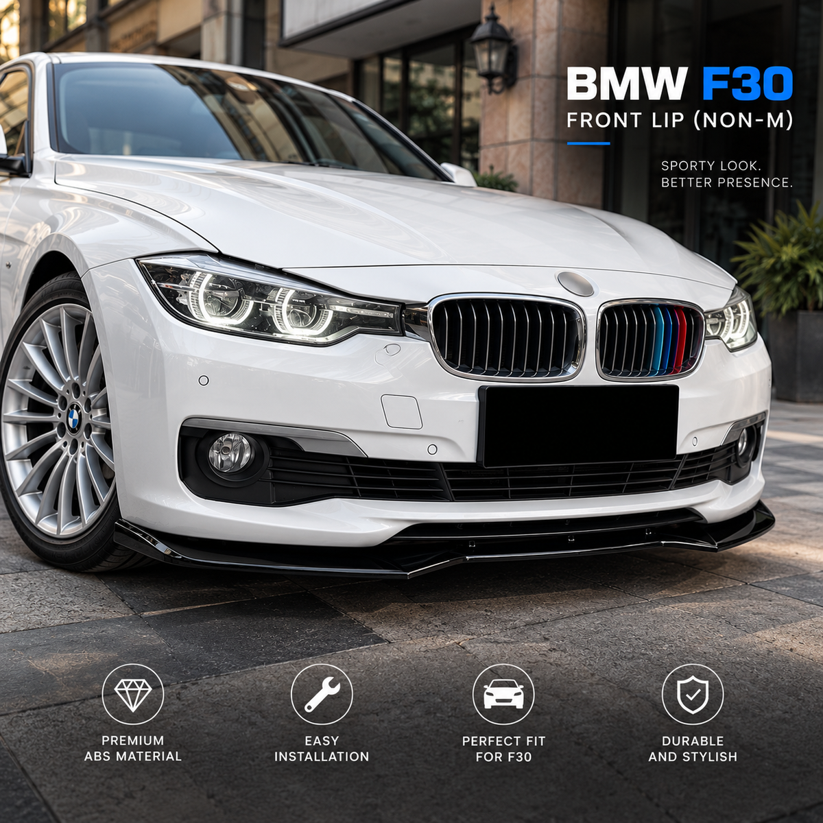 BMW F30 Front Lip – Non-M Sport | Gloss Black | 2012–2019 | Pre-LCI & LCI