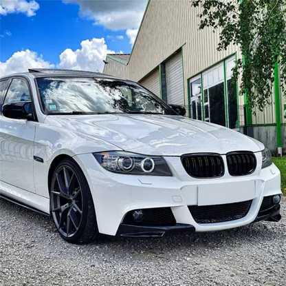 E90 LCI M Sport Front Bumper Splitters – Gloss Black / Carbon Look (E90 & E91 2009–2012  LCI)