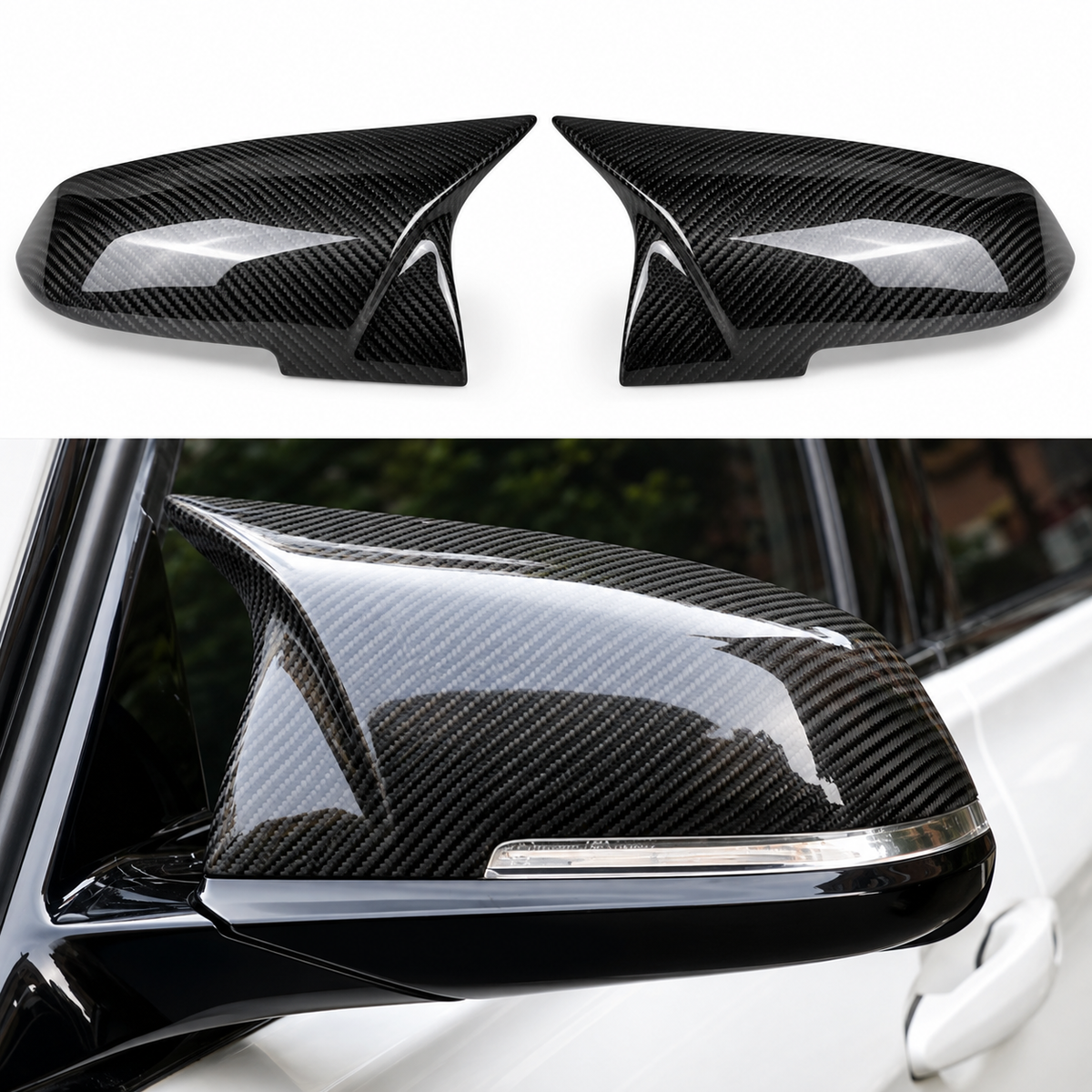 BMW F30 Mirror Caps – Gloss Black / Carbon Look | 2012–2019 | Pre-LCI & LCI