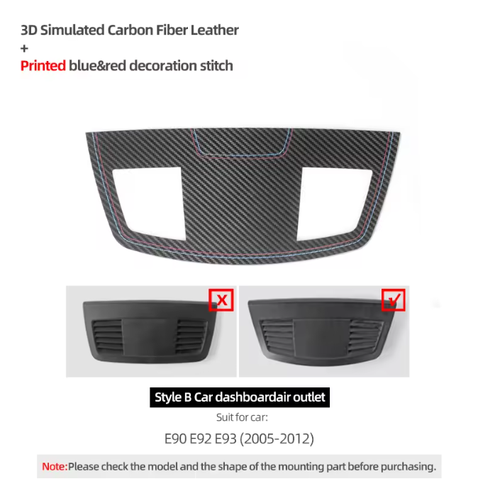 E90 Dashboard Center Air Vent Trim Cover – Carbon Fiber / Alcantara (E9X 2005–2012, Pre-LCI & LCI)