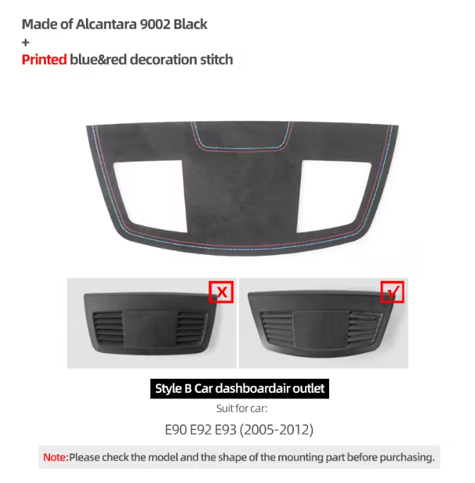 E90 Dashboard Center Air Vent Trim Cover – Carbon Fiber / Alcantara (E9X 2005–2012, Pre-LCI & LCI)