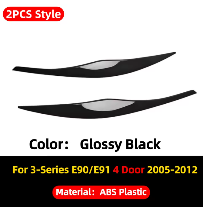 E90 Headlight Eyebrows Trim – Gloss Black / Carbon Look (E9X 2005–2012, Pre-LCI & LCI)