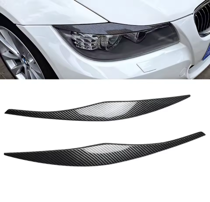 E90 Headlight Eyebrows Trim – Gloss Black / Carbon Look (E9X 2005–2012, Pre-LCI & LCI)