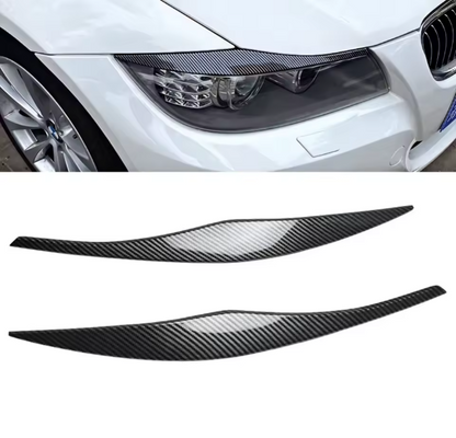 E90 Headlight Eyebrows Trim – Gloss Black / Carbon Look (E9X 2005–2012, Pre-LCI & LCI)