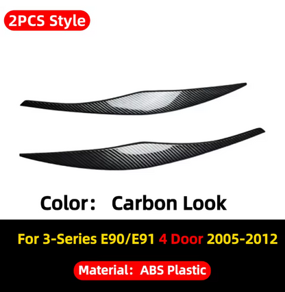 E90 Headlight Eyebrows Trim – Gloss Black / Carbon Look (E9X 2005–2012, Pre-LCI & LCI)