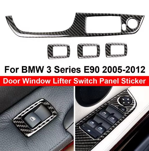 E90 Carbon Fiber Window Switch Panel Trim – Driver Side Interior Cover (E9X 2005–2012, Pre-LCI & LCI)