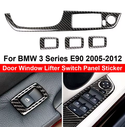 E90 Carbon Fiber Window Switch Panel Trim – Driver Side Interior Cover (E9X 2005–2012, Pre-LCI & LCI)