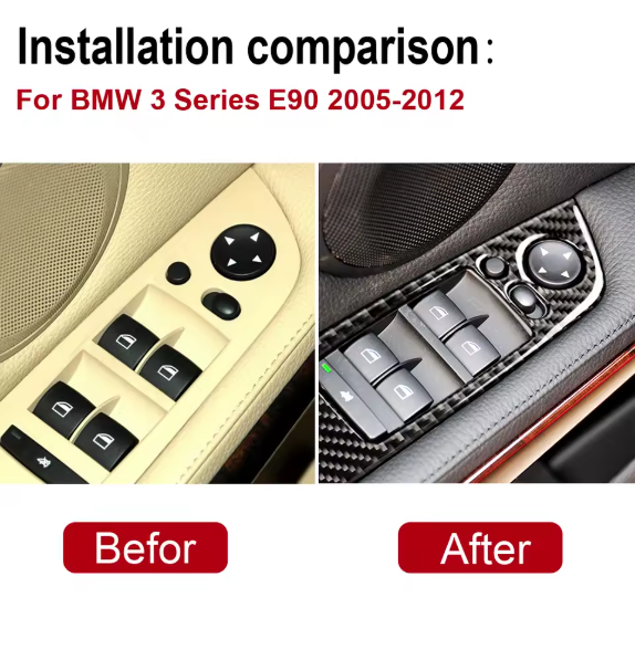 E90 Carbon Fiber Window Switch Panel Trim – Driver Side Interior Cover (E9X 2005–2012, Pre-LCI & LCI)