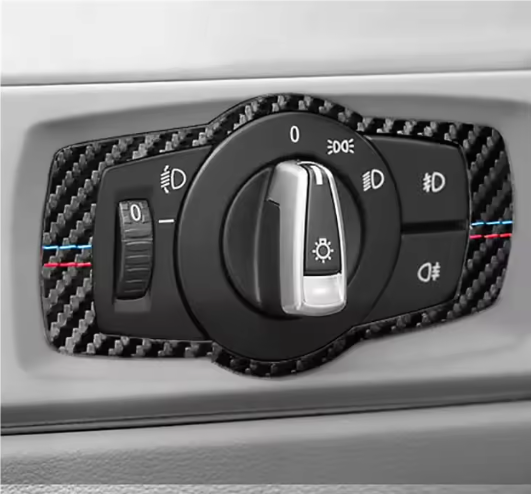 E90 Headlight Switch Trim Cover – Carbon Fiber / Alcantara Interior Frame (E9X 2005–2012, Pre-LCI & LCI)